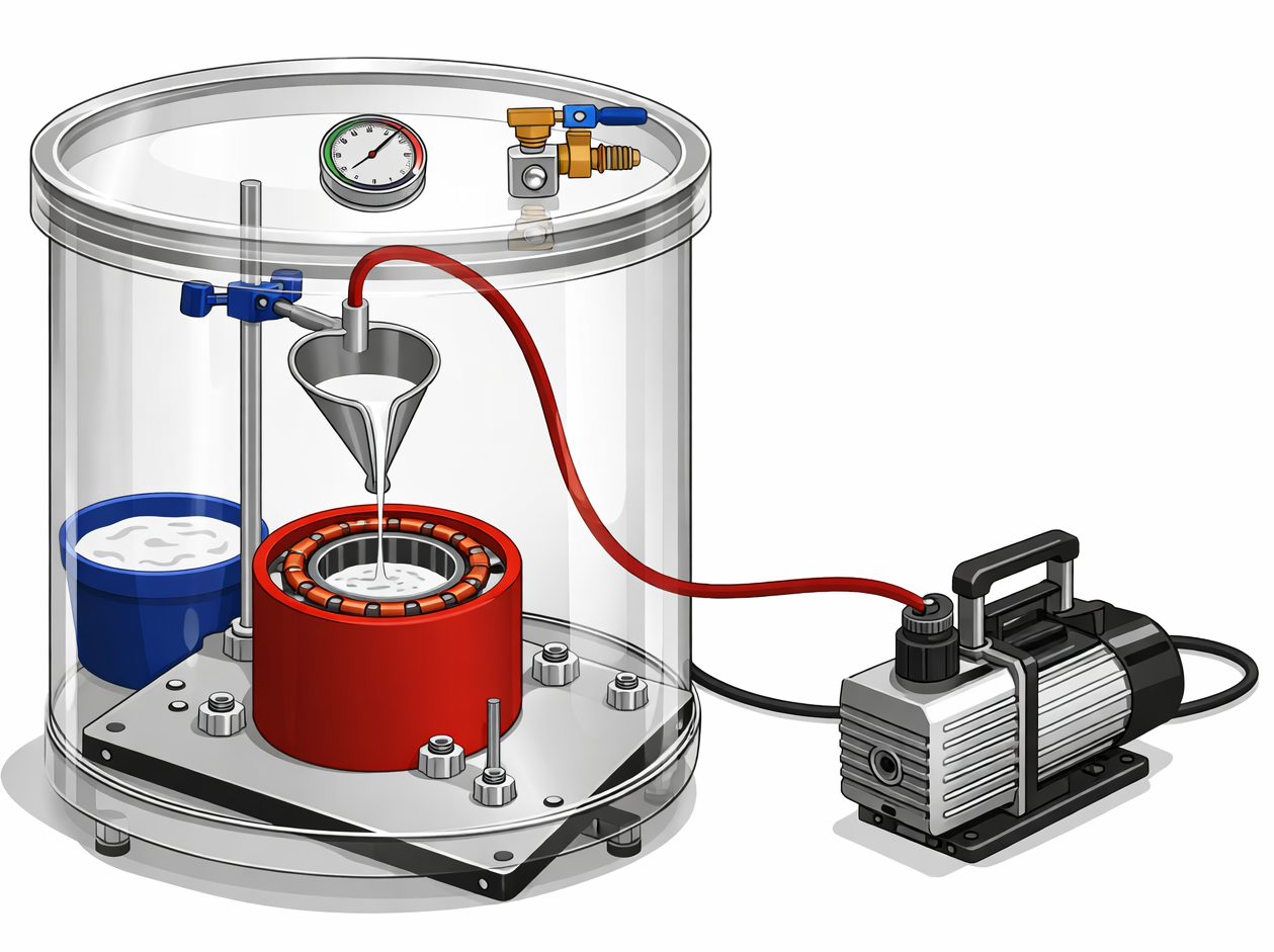 Motor stator potting process development setup illustration